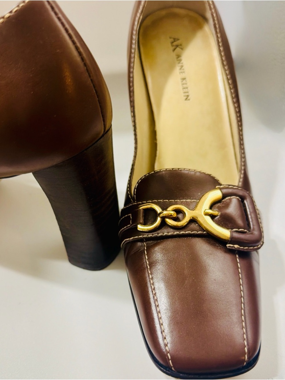Anne Klein Brown Leather 3 1/2” Block Heel